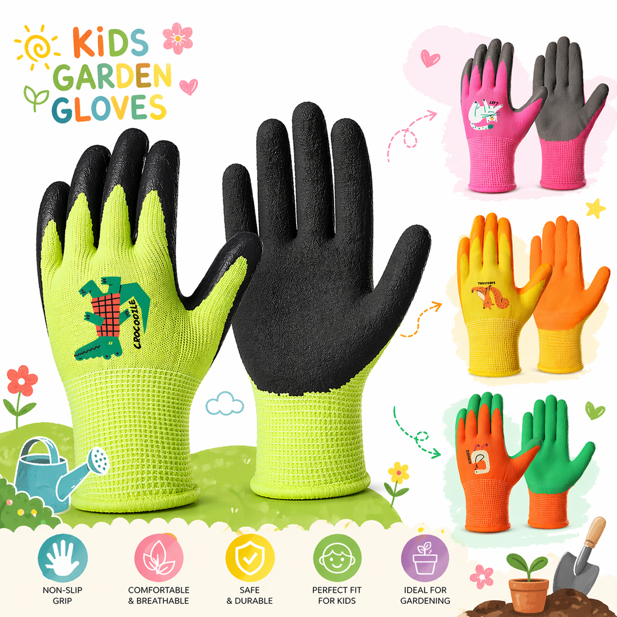 4 Pairs Kids Gardening Gloves  - Gardening Tools Kids Set บทวิจารณ์และราคา
