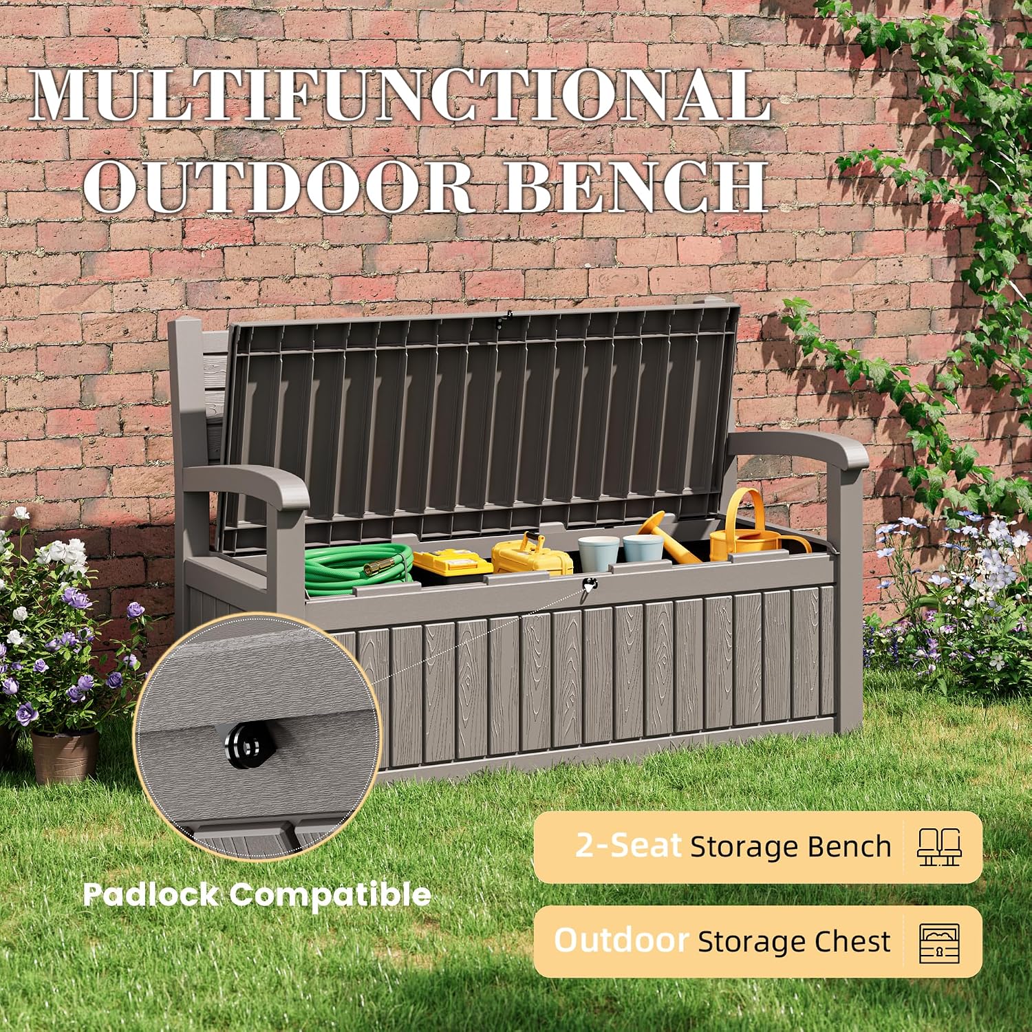 80 Gallon Lockable Deck Bench  - Gardening Tools Box บทวิจารณ์และราคา
