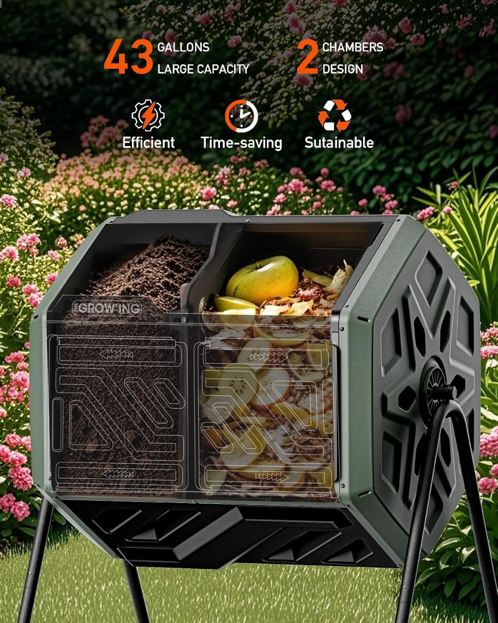 43 Gallon Dual Chamber Compost - Compost Bin บทวิจารณ์และราคา
